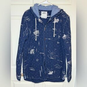 Vans off the wall men’s XL long sleeve button down hooded shirt jacket blue